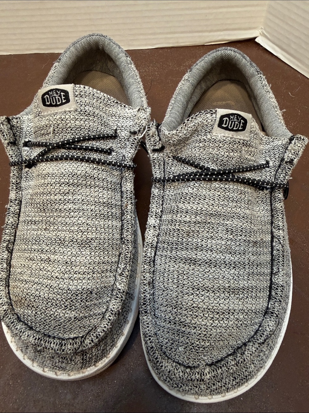 Hey Dude Wally youth stretch Slip-On Knit Casual Shoes - Grey/Black, youth 6